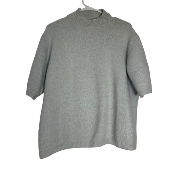 Deane & White Womens XL Light Grey Sparkle Short Sleeve Sweater Top Angora Blend - Picture 1 of 8